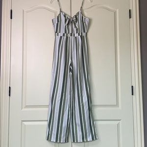 Green, cream, beige, striped jumpsuit